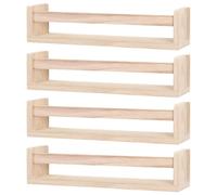 4 unidades de estantería de pared de madera para habitación infantil y salón, estantería flotante de madera de pino natural, revistas, libros, almacenamiento de especias, para cocina, estantería