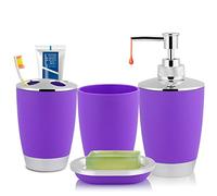 4 Unids/Set Traje De Baño Accesorios Incluye Taza Titular De Cepillo De Dientes Dispensador De De Jabón Loción Botella Diseño Kit De Accesorios De Baño(Morado)