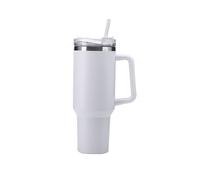 40 oz Stainless Steel Vacuum Insulated Mug Double Wall Travel Thermos Cup Car Coffee Mug with Straw and Handle for Hot Iced Coffee (White)