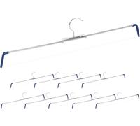 Pack de 40 Perchas Pantalones Extensibles, Faldas, Antideslizantes, 30-50 cm Ancho, Metal-PVC, Plateado-Azul