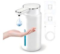 400ML Dispensador Jabon Baño Automatico, 4 Niveles Dispensador Jabon Cocina | Dosificador Jabon Baño con Sensor, 2 Ganchos, Cable USB, Resistente al Agua IPX5 para Cocina, Baño, Escuelas, Aseo, Familia