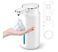 400ML Dispensador Jabon Baño Automatico, 4 Niveles Dispensador Jabon Cocina | Dosificador Jabon Baño con Sensor, 2 Ganchos, Cable USB, Resistente al Agua IPX5 para Cocina, Baño, Escuelas, Aseo, Familia