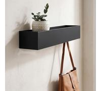 43cm Perchero de Pared con Estante Perchero Pared Madera e 5Ganchos Ocultos | Moderno Colgador de Pared para Abrigos Negro para Guardar Ropa Adornos para Dormitorio Baño Entrada Pasillos Salas de Estar