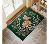 45X75Cm Felpudo Entrada Interior Antideslizante Mariposa De Piedras Preciosas De Lujo En 3D, Loto Retro Animal Alfombra De Microfibra Suave Lavable Con Base De Tpr Para Cocina Puerta Mascotas, Oro