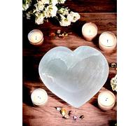 4All Cuenco de cristal de selenita con forma de corazón blanco natural, hecho a mano, carga natural, altar, piedra para meditación curativa, decoración, regalo, 10 cm, corazón