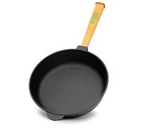4BIG.fun Sartén de Hierro Fundido para Freír 24 cm 62 mm de alto - Sartén con mango de madera - Sartén apta para barbacoa de gas, horno, fogones y todo tipo de cocinas, incluida la inducción