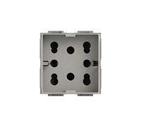 4box Toma Multistandard 1 Schuko o 2 BIPASSO Compatible con Bticino livinglight, 250 V, Plateado, 4B.NT.H21, 250 voltsV