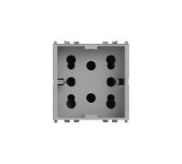 4box Toma Multistandard 1 Schuko o 2 BIPASSO Compatible con Vimar Plana, 250 V, Plateado, 4B.V14SL.H21, 250 voltsV