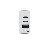 4box - USB PD 20 W CCA para Bticino LivingLight. Dispone de dos conectores tipo C y uno tipo A en un solo módulo. Permite la carga sin necesidad de fuentes de alimentación. Color blanco