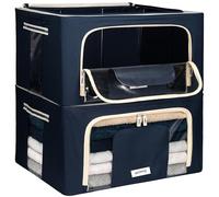 4CONVY Cajas de Almacenaje de Ropa para Armario con Cremallera y Estructura Metálica - Cajas Organizadoras Rígidas Apilables - Bolsas de Almacenaje para Ropa, Mantas, Edredones, Colchas - 2x24L