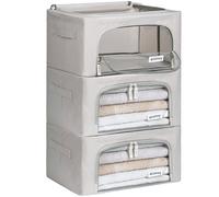 4CONVY Cajas de Almacenaje de Ropa para Armario con Cremallera y Estructura Metálica - Cajas Organizadoras Rígidas Apilables - Bolsas de Almacenaje para Ropa, Mantas, Edredones, Colchas - 3x24L
