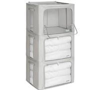 4CONVY Cajas de Almacenaje de Ropa para Armario con Cremallera y Estructura Metálica - Cajas Organizadoras Rígidas Apilables - Bolsas de Almacenaje para Ropa, Mantas, Edredones, Colchas - 3x100L