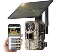 4G LTE Cámara de Caza Solar con Tarjeta SIM, Cámara Fototrampeo sin WiFi, 10400 mAh Batería, Visión Nocturna 950nm Infrarrojos Invisible, Audio de 2 vías, 0,2s Activación, IP66 Impermeable