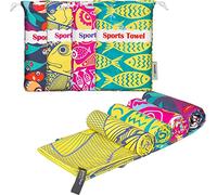 4Monster Toalla de playa de microfibra ultra ligera, toalla repelente a la arena, secado rápido, toalla deportiva absorbente para playa, piscina, fitness (pescado, juego de 4 unidades (80x160 cm)