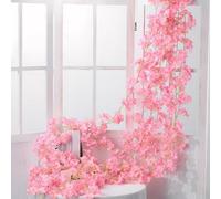 4PCS 180cm Guirnalda de Flores Artificiales Cerezo Decoracion, Guirnalda de Flores de Cerezo, Falsas Colgante Artificial Vid de Seda Plantas para Decoración Boda Jardín Exterior Interior (Rosa oscuro)