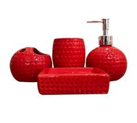 4pcs Juego de baño rojo, accesorios para el baño rojo de cerámica incluye soporte de cepillo de dientes, vaso, dispensador de loción, plato de jabón para decoración navideña, regalo, accesorios