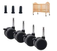 4pcs Ruedas de Nylon para Cuna Infantil,Ruedas Giratorias para Cuna Bebés,2" Rueda de Muebles con Freno,Accesorios de Cama para Niños,Carga 120kg,Negro,Silencio,con Vástago de Instalación M8x38mm