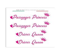 4R Quattroerre.it Pegatinas Passenger Princess & Driver Queen, juego de 4 pegatinas decorativas, ideal para espejos retrovisores de casco PC, fabricado en Italia, 12 x 9,5 cm (fucsia)