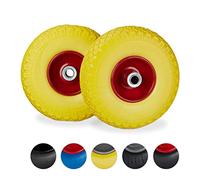 4x Ruedas de carretilla, Neumáticos de goma, 3.00-4, Eje de 20mm, Hasta 100 kg, 260x85 mm, Azul y rojo