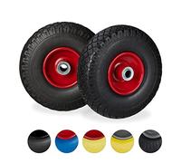 4x Ruedas de carretilla, Neumáticos de goma, 3.00-4, Eje de 20mm, Hasta 100 kg, 260x85 mm, Negro y rojo