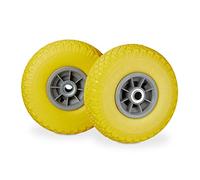4x Ruedas de Carretilla, Neumáticos de Goma, 3.00-4, Eje de 20mm, Hasta 80 kg, 260 x 85 mm, Recambios, Amarillo y Gris