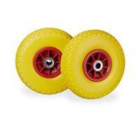 4x Ruedas de Carretilla, Neumáticos de Goma, 3.00-4, Eje de 20mm, Hasta 80 kg, 260 x 85 mm, Recambios, Amarillo y Rojo