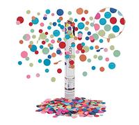 5 Cañones Confeti, 6-8 m de Alcance, Para Carnaval, Cumpleaños o Bodas, Redondo, Papel-Cartón, 40 cm, Multicolor