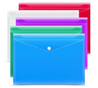 5 carteras de colores surtidos A4, carteras de papel de plástico transparente para almacenamiento de documentos y suministros de organización de oficina, carpetas transparentes ligeras con cierre a