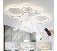 5 Círculos Ventilador De Techo Con Luz Y Mando A Distancia Silencioso Reversible Motor DC 6 Velocidades Lampara Ventilador Techo Con Temporizador APP Para Dormitorio Salón LED 130W Regulable-White