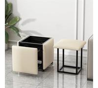 5 En 1 Silla De Cubo Otomano De Anidación Taburetes Apilables Con Ruedas Giratorias Banco Otomano Cuadrado Taburete Para Sala De Estar, Comedor(Size:45x45x45cm/17.7x17.7x17.7in,Color:blanco)