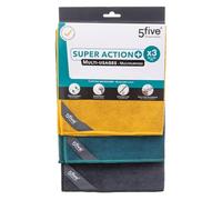 5 five simply smart 5five - 3 Paños de Microfibra 30x40cm Amarillo Azul Gris - Multiusos - Multisuperficie - Quitapolvo - Desengrasa - Lavable a Máquina