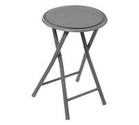 5 five simply smart 5five - Taburete Plegable Redondo de Terciopelo Gris - Tubos de Acero Anchos y Resistentes - Asiento cómodo - Pasador de Seguridad - Salón, Cocina, Dormitorio