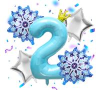 5 globos de decoración de fiesta de 2º cumpleaños, globos de copo de nieve de invierno, globos grandes azules de 40 pulgadas, globo de estrella número 2 para recuerdos de fiesta, suministros de