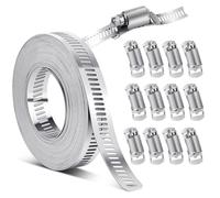 5 Metros Abrazaderas Metalicas para Tubos, 5m×12.5mm Abrazadera Metalica con 12 Abrazaderas de Fijación, Abrazaderas de Manguera de 304 Acero Inoxidable