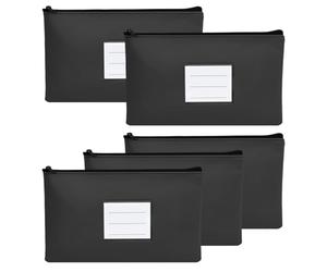 5 Pcs Portadocumentos A5, Bolsa Dinero de Cuero Impermeable con Ventana para Tarjeta y Cremallera, Bolsas para Billetes, Bolsa de Documentos A5 para Hombre Mujer Negocio Bancario, Negro