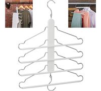 5 perchas ahorradoras de espacio, cada juego incluye 4 perchas para ropa con barra para pantalones, de madera y metal, perchas múltiples que optimizan el espacio, color blanco