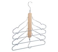 5 perchas múltiples para ropa, que ahorran espacio, cada una con 4 perchas para camisas con soporte para pantalones, de madera y metal, con superficie antideslizante, color natural/gris