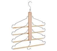 5 perchas múltiples para ropa, que ahorran espacio, con soporte para pantalones, de madera de lotus, metal, con múltiples brazos, color natural/plateado