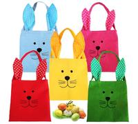 5 Piezas Bolsas De Conejito De Pascua,Cesta De Pascua Conejo Con Asa,Decoración De Pascua,Bolsas De Arpillera De Pascua,Bolsas Chuches Con Orejas,Pascua Para Rellenar,Para La Caza De Huevos De Pascua