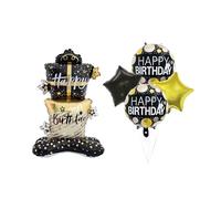 5 piezas de decoración de cumpleaños, color negro y dorado, globos de aluminio de pie, redondo, globos de helio en forma de estrella, decoración de cumpleaños para adultos