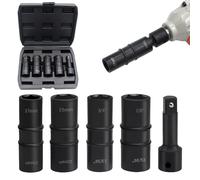 5 Piezas Doble Cabeza Vasos de Impacto 1/2" Set, Acero al Cromo-Molibdeno, 17/19/21/22 mm, 3/4", 13/16", 7/8", 15/16", con Estuche, para Pistolas de Aire Comprimido (Negro)