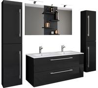 5 piezas Lavabo doble | 2x lavabo | Juego de muebles de baño con lavabo, lavabo, gabinete 2x alto y espejo | Lavabo doble | Set completo Budasi SP