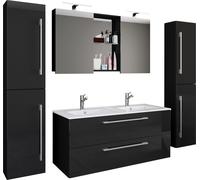 5 piezas Lavabo doble | 2x lavabo | Juego de muebles de baño con lavabo, lavabo, gabinete 2x alto y gabinete espejo | Lavabo doble | Set completo Budasi SC