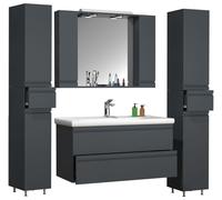 5 piezas Lavadero | Armario lavabo 100 cm | Juego de muebles de baño con espejo de lavabo gabinete alto | cajones sin grietas | Juego completo Silora XL