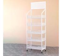 5-Tier Metal Display Rack, estantería de comestibles comerciales con Ganchos y Ruedas, Heavy Duty Snack Organizador para Supermarket Pantry Kitchen, Negro 60x27x165cm