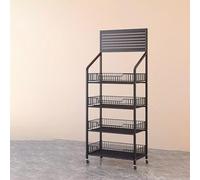 5-Tier Metal Display Rack, estantería de comestibles comerciales con Ganchos y Ruedas, Heavy Duty Snack Organizador para Supermarket Pantry Kitchen, Negro 60x27x165cm