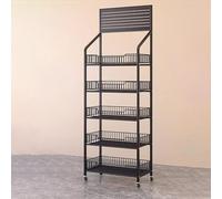 5-Tier Metal Display Rack, estantería de comestibles comerciales con Ganchos y Ruedas, Heavy Duty Snack Organizador para Supermarket Pantry Kitchen, Negro 60x27x165cm