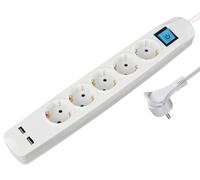 5-way power strip with two usb charging ports and flat cee 7/7 plug, 1