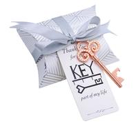 50 abrelatas con forma de llave esquelética, con caja, cinta y colgante, color rosa dorado