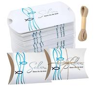 50 cajas de regalo para comunión, con texto en inglés "Schön dass du da bist", pequeñas cajas de cojines con motivos cristianos para bautizo, comunión, confirmación y boda